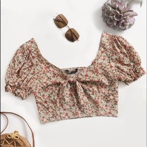 Floral Crop Tie Blouse